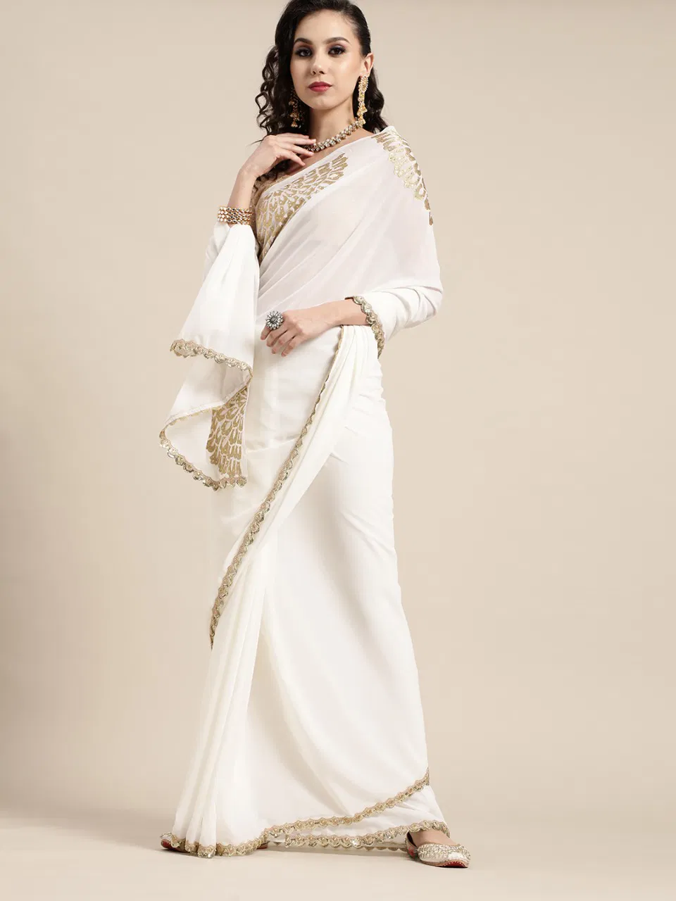 White Romance New Stylish  Party Wear Georgette Saree Collection